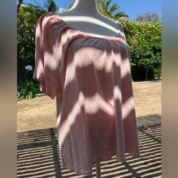 Lilla P Blush Pink Blouse Flowy 100% Cotton elbow length sleeve Size L - Picture 4 of 8